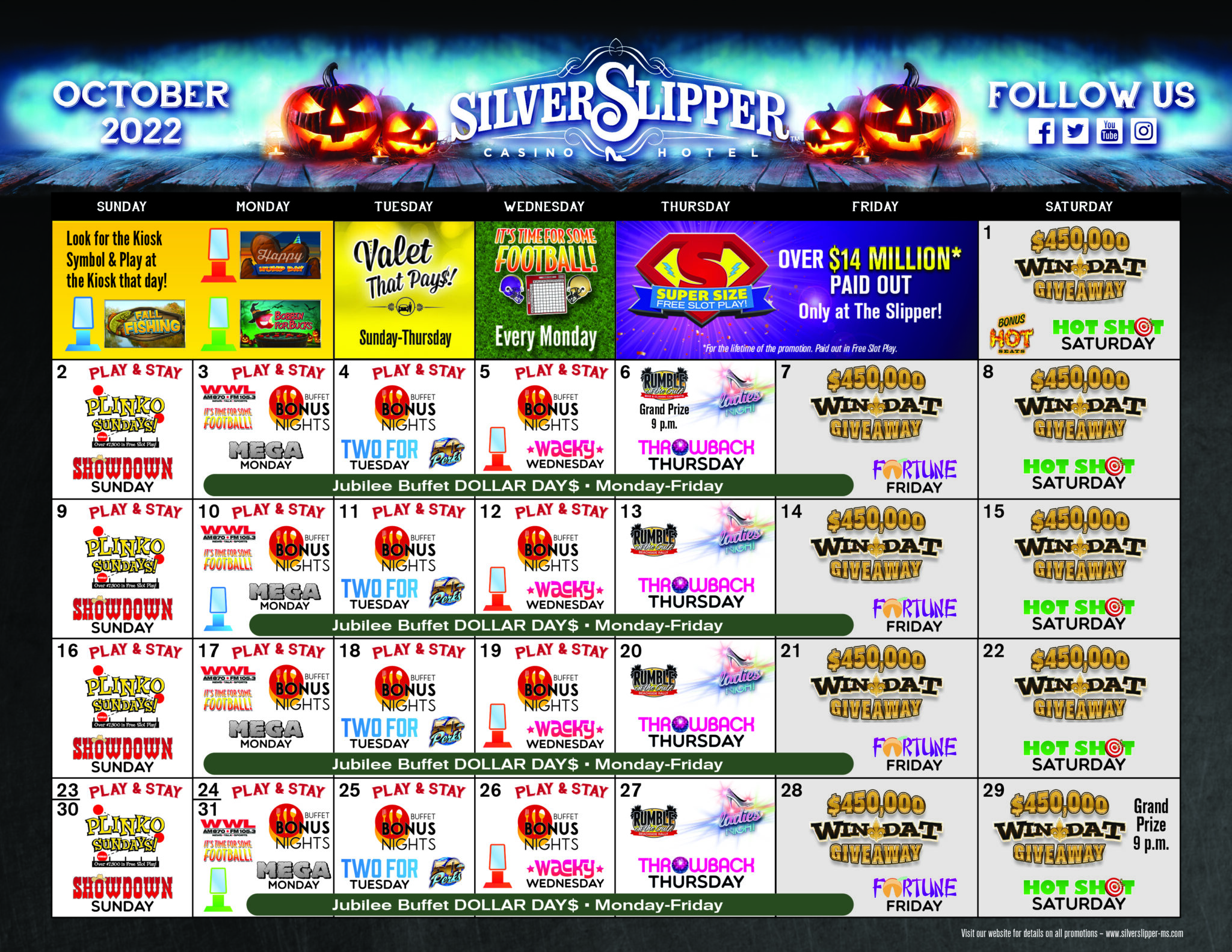 Calendar Silver Slipper Casino